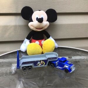 Disney Mickey Mouse Plush with Vintage 1999 Hot Wheels Toy Truck